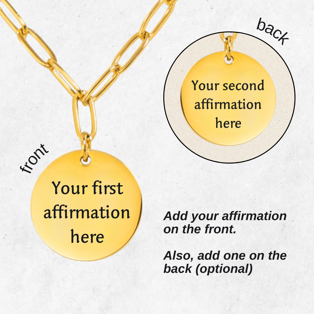 Your Affirmation on a Paperclip Coin Necklace