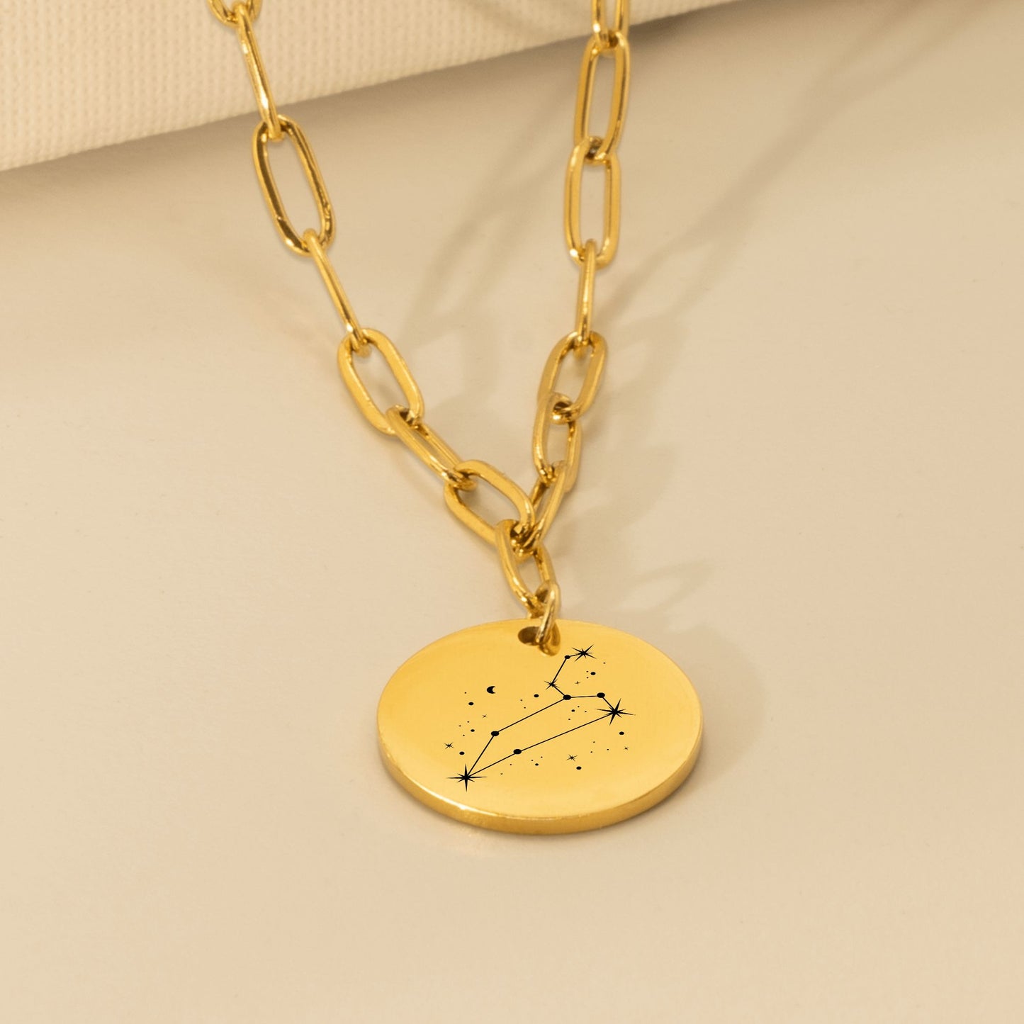 Leo Constellation Paperclip Coin Necklace