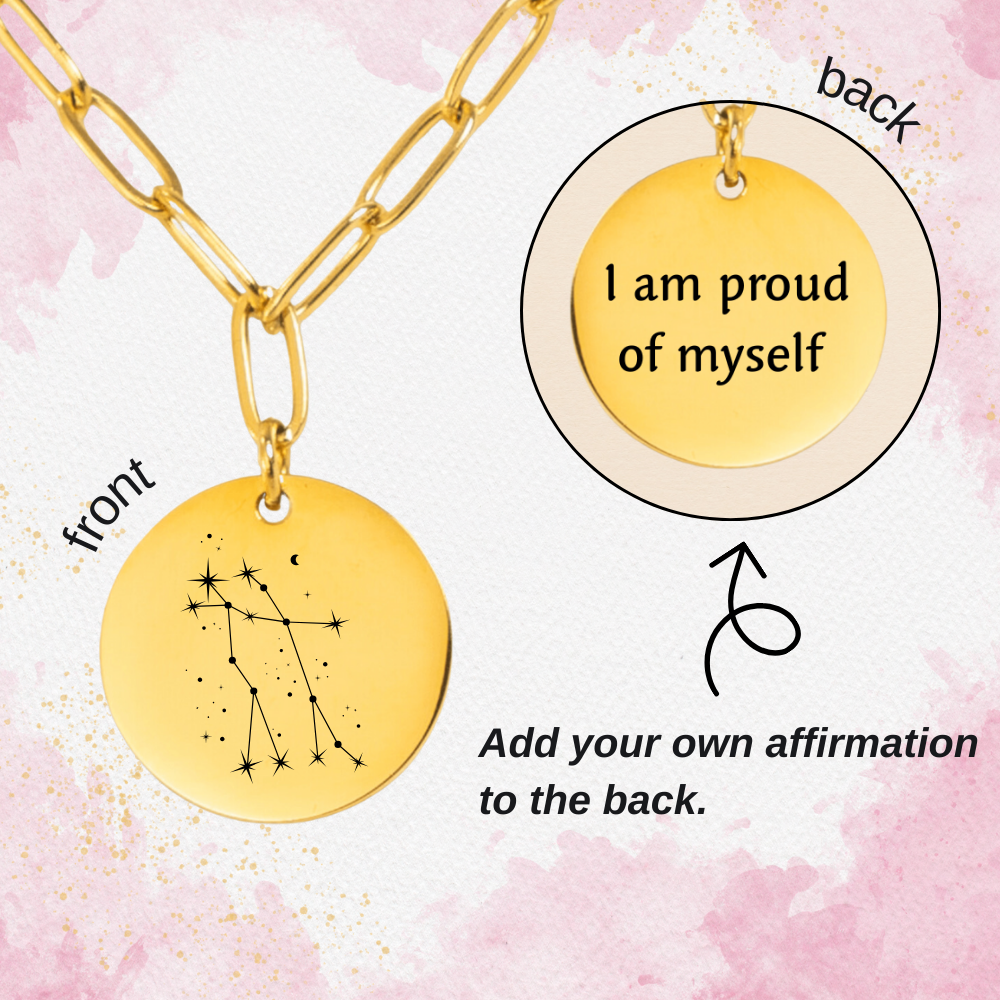 Gemini Constellation Paperclip Coin Necklace