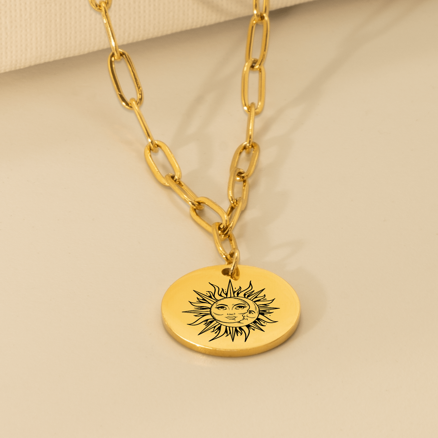 Sun and Moon Paperclip Coin Necklace