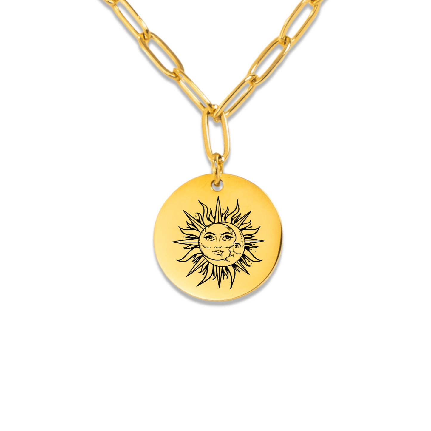 Sun and Moon Paperclip Coin Necklace