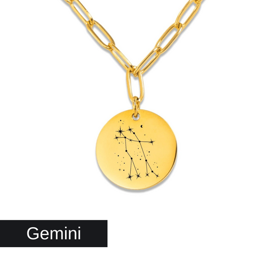 Gemini Constellation Paperclip Coin Necklace
